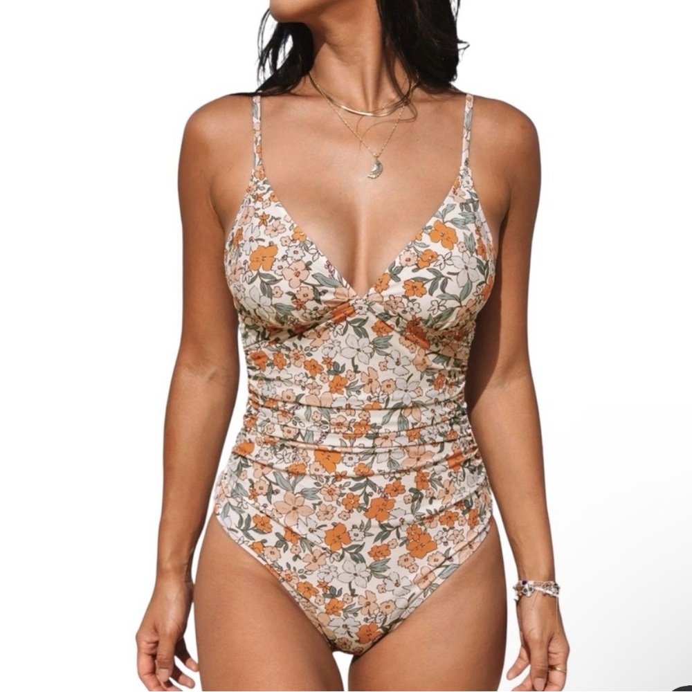 NWT Floral V-Neck One-Piece Swimsuit